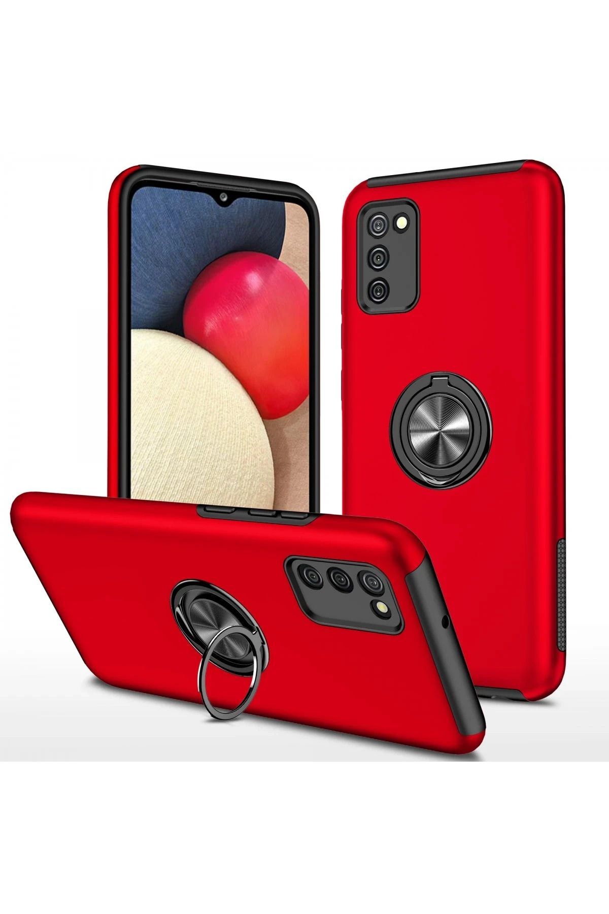 NewFace Samsung Galaxy A02S Kılıf Elit Yüzüklü Kapak - Kırmızı BSTMY
