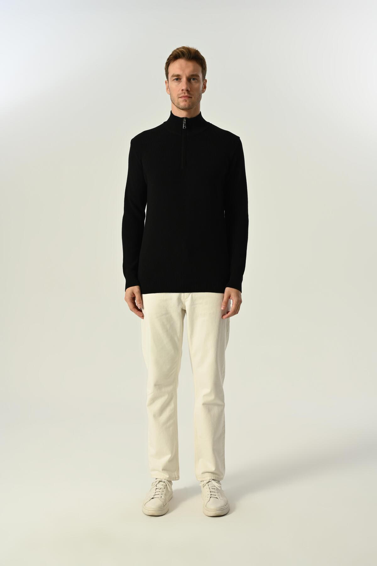 MFY Fashion-Men's Half Zip Thessaloniki Knitted Sweater 100% Cotton Black 1