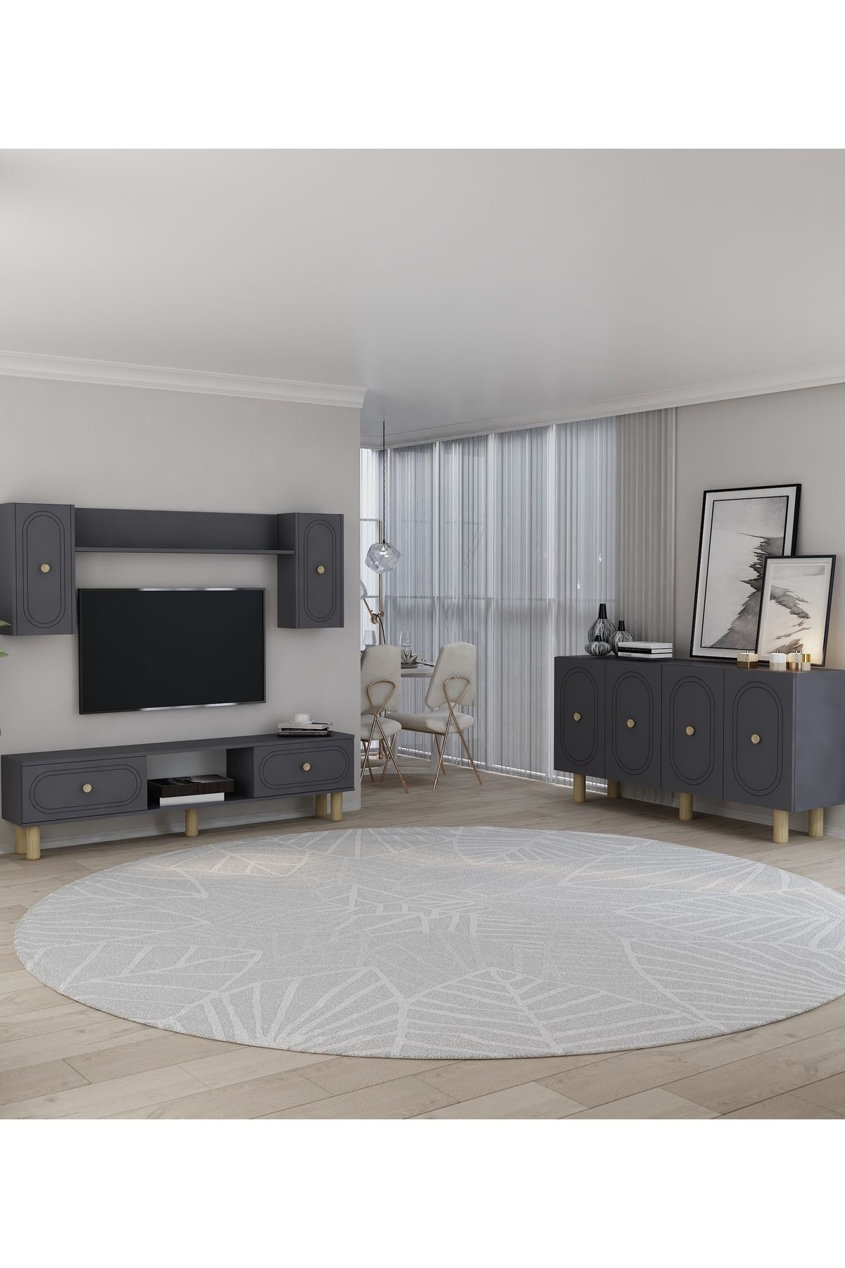 DemonteHome POLENDH BOHEM KONSOL (KB150), BOHEM TV SEHPASI 2 Lİ SALON TAKIMI ANTRASİT-ANTRASİT