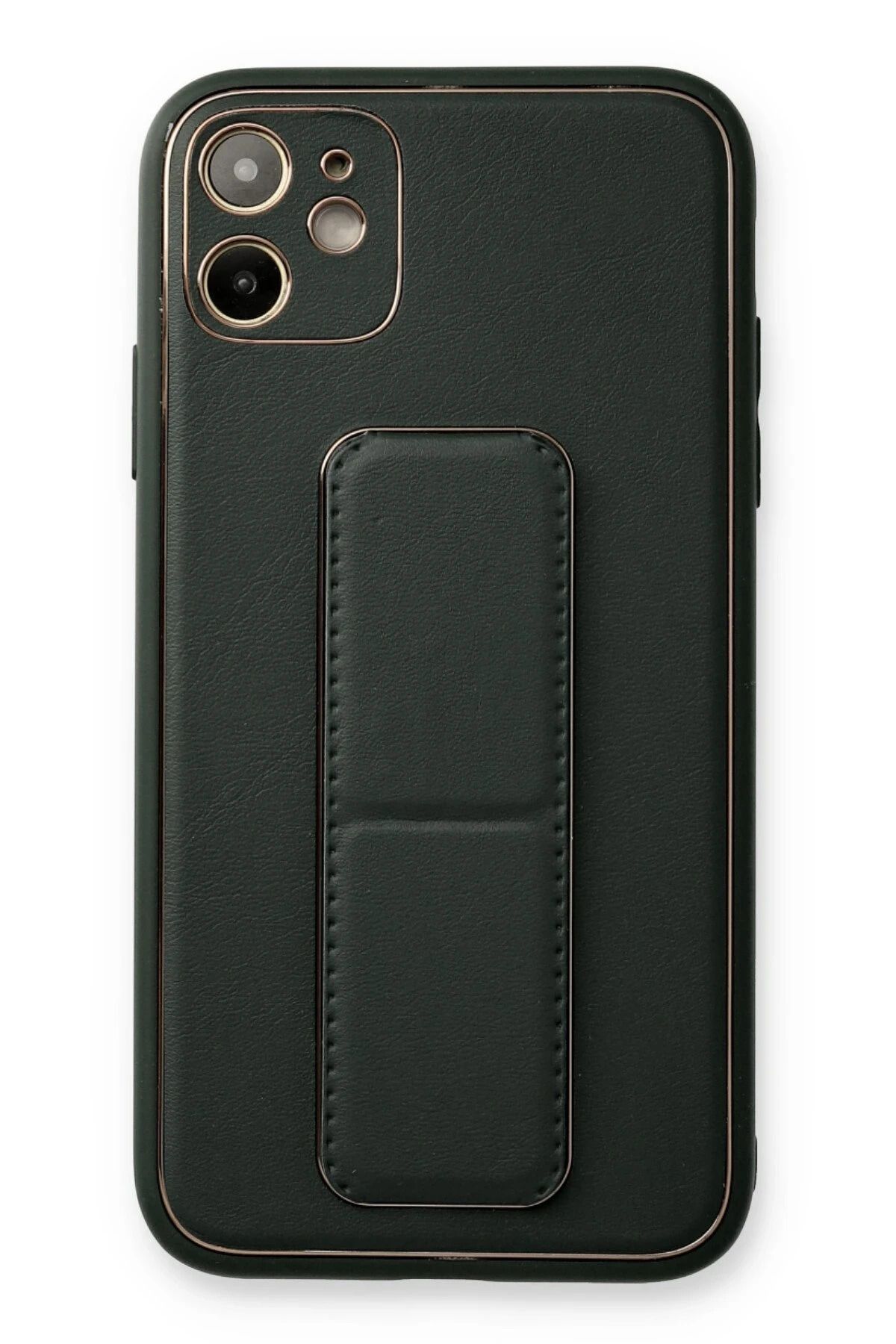 NewFace iPhone 12 Kılıf Coco Deri Standlı Kapak - Füme FLKRY