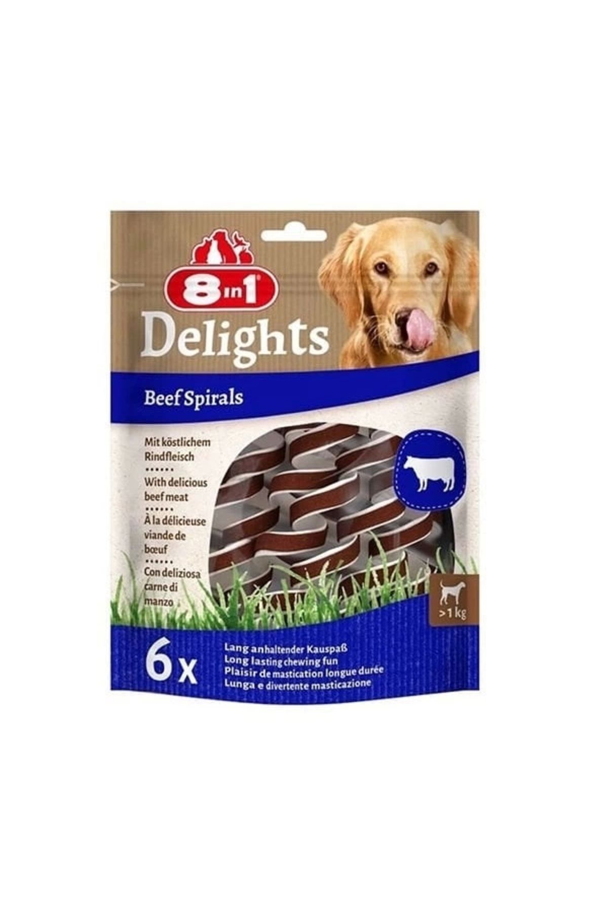 YNT İthalat 8in1 Delights Smart Spirals Biftekli Burgu Köpek Ödülü 6 Adet