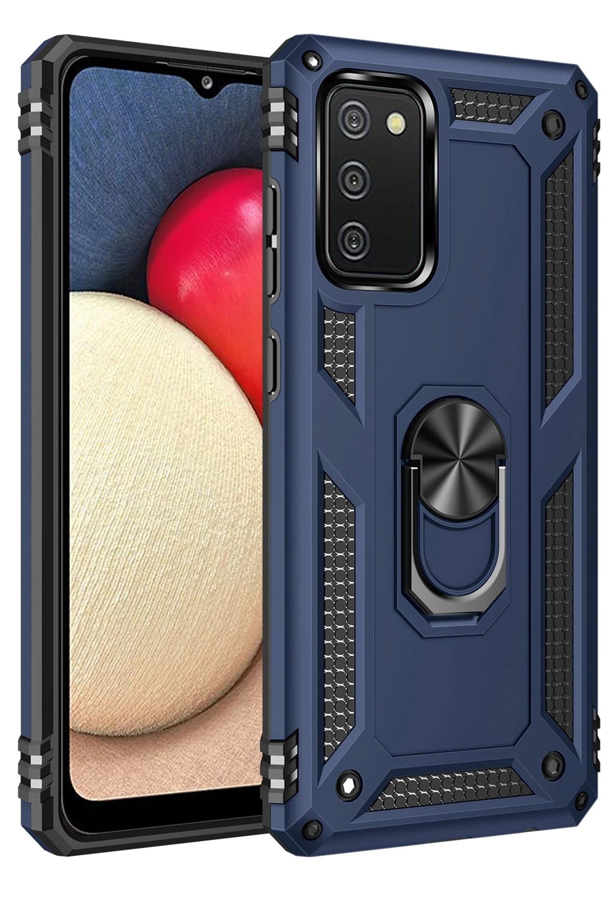 NewFace Samsung Galaxy A03S Kılıf Sofya Yüzüklü Silikon Kapak - Lacivert NRMSA