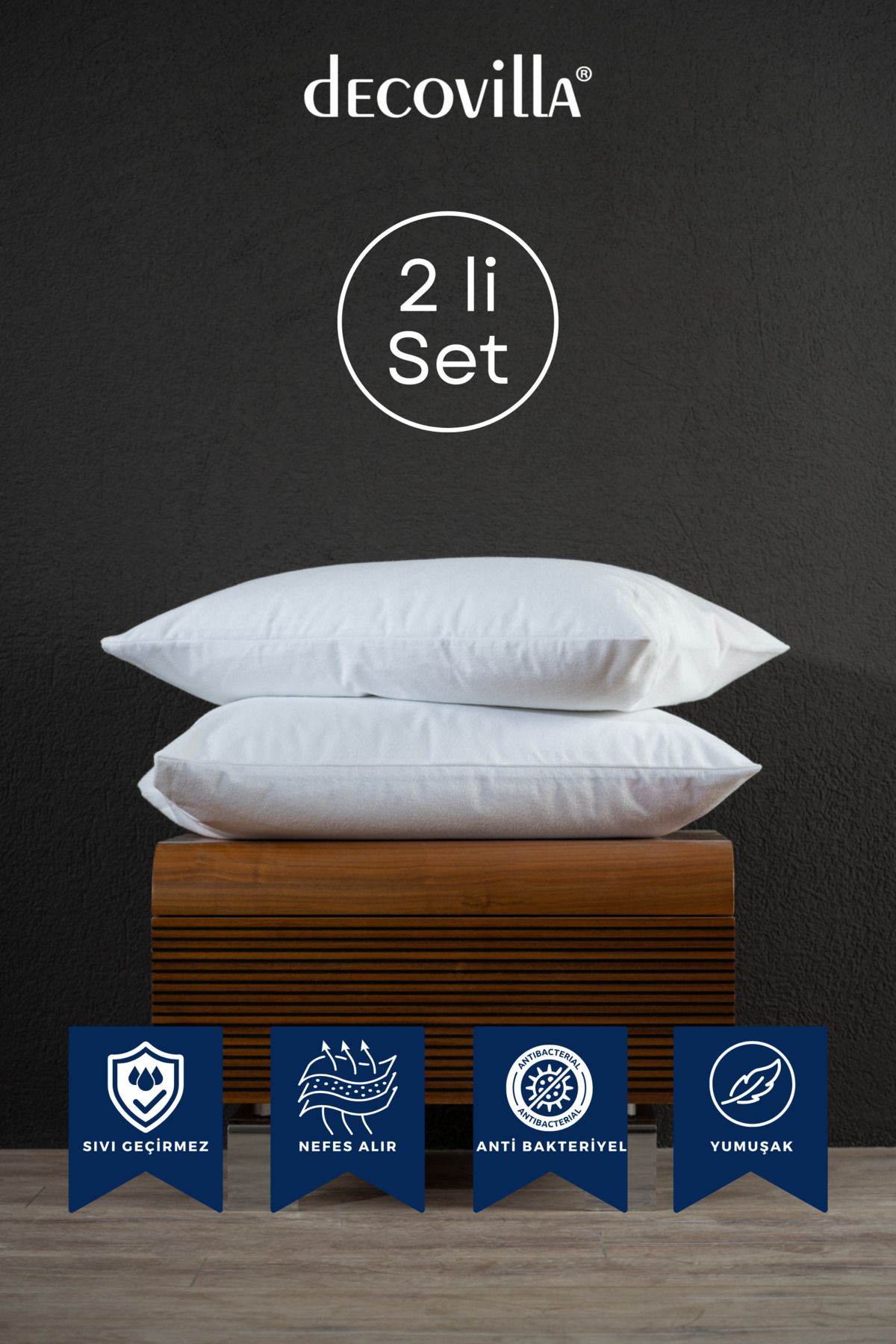 Decovilla-Micro Zippered Pillow Mattresses Liquid Proof Set of 2 Pillow Protector 50X70 1