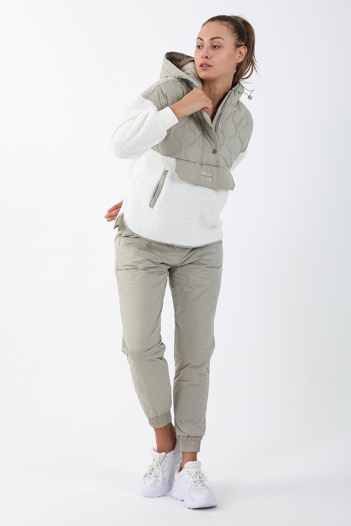 MARATON Comfort Kadın Kapüşonlu Ekru Sweatshirt görsel 4