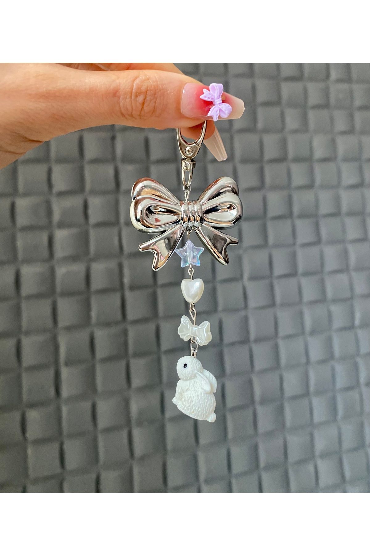 Pinky Lady Baby Rabbit y2k Fairycore Coquette anahtarlık ve çanta charmı