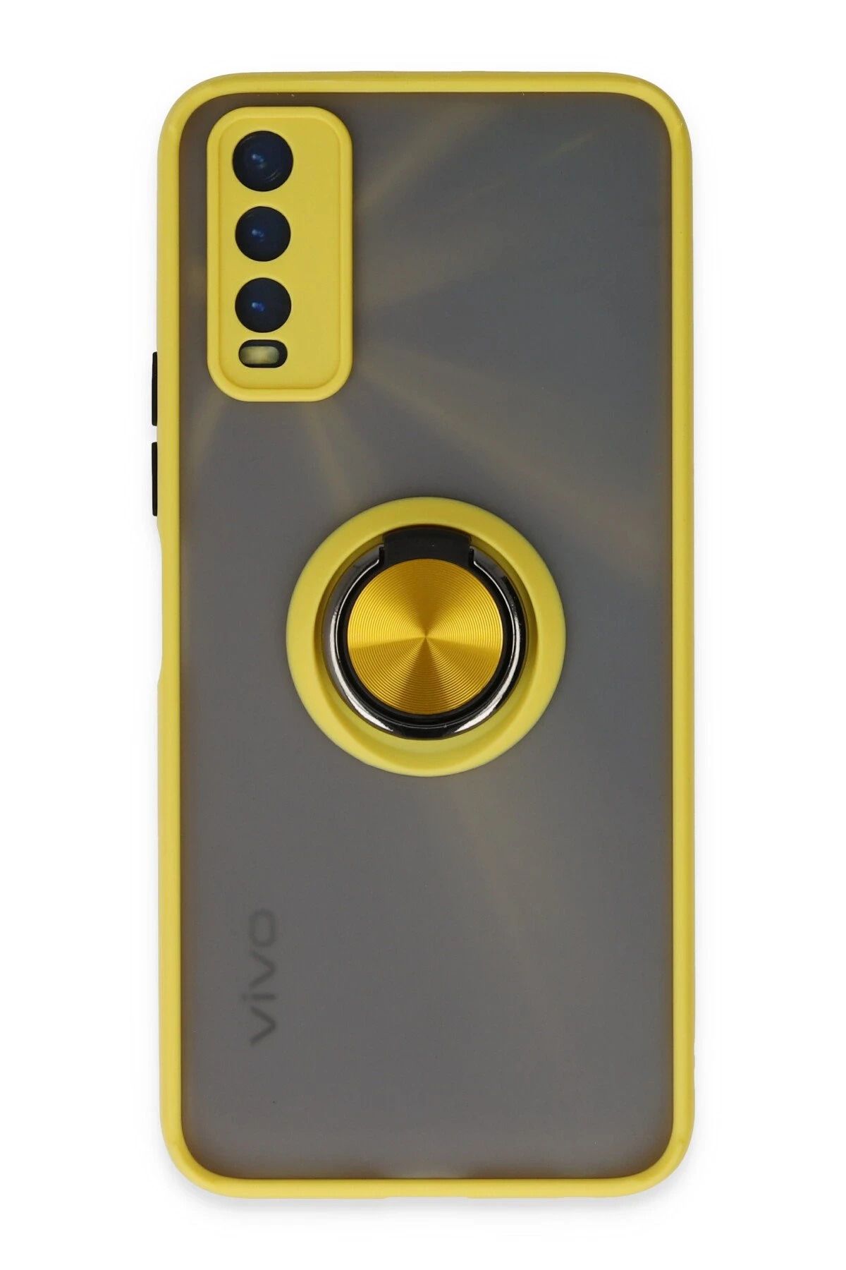 NewFace Vivo Y11S Kılıf Montreal Yüzüklü Silikon Kapak - Sarı BSTMY