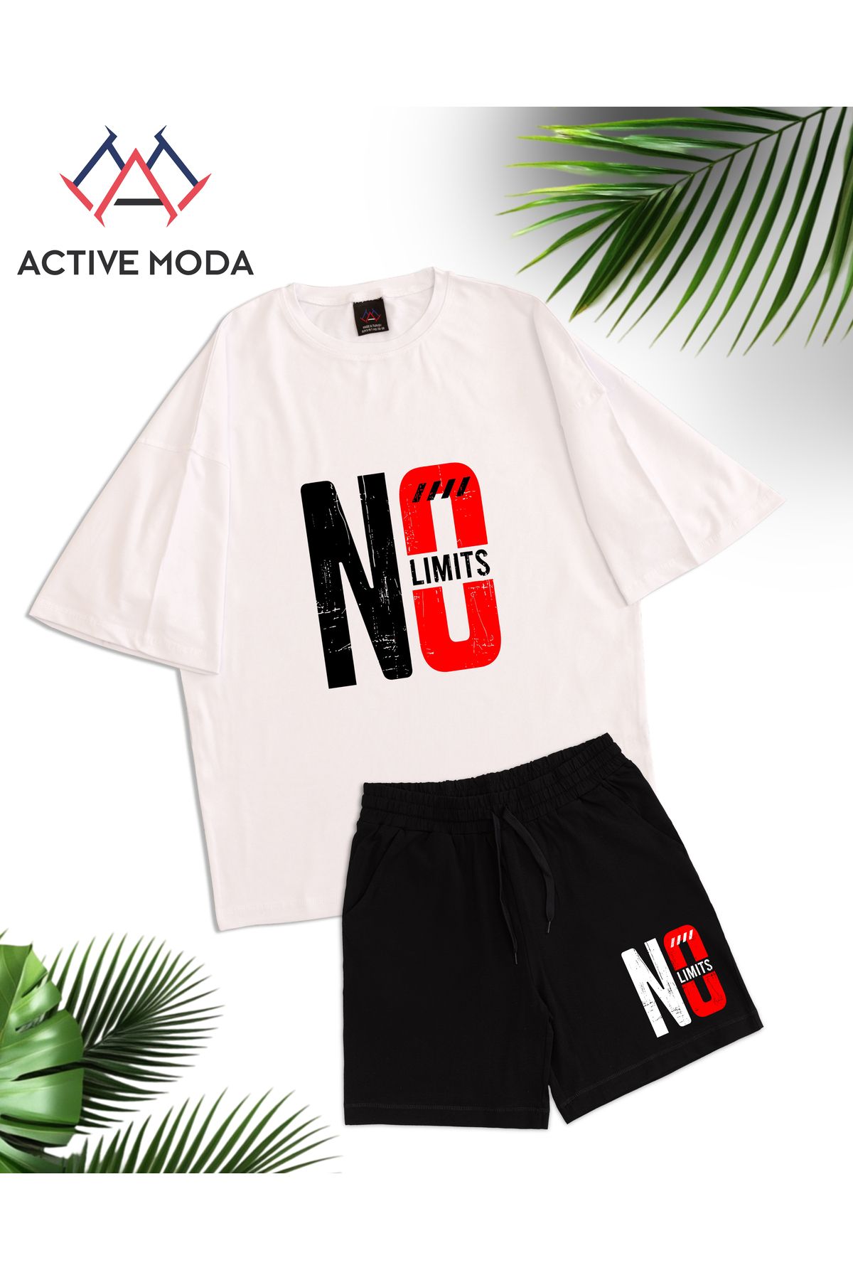 ACTIVE MODA -ERKEK KISA KOLLU NO BASKILI TSHIRT-ŞORT 2Lİ TAKIMI BÜYÜK BEDEN OVERSIZE PAMUKLU