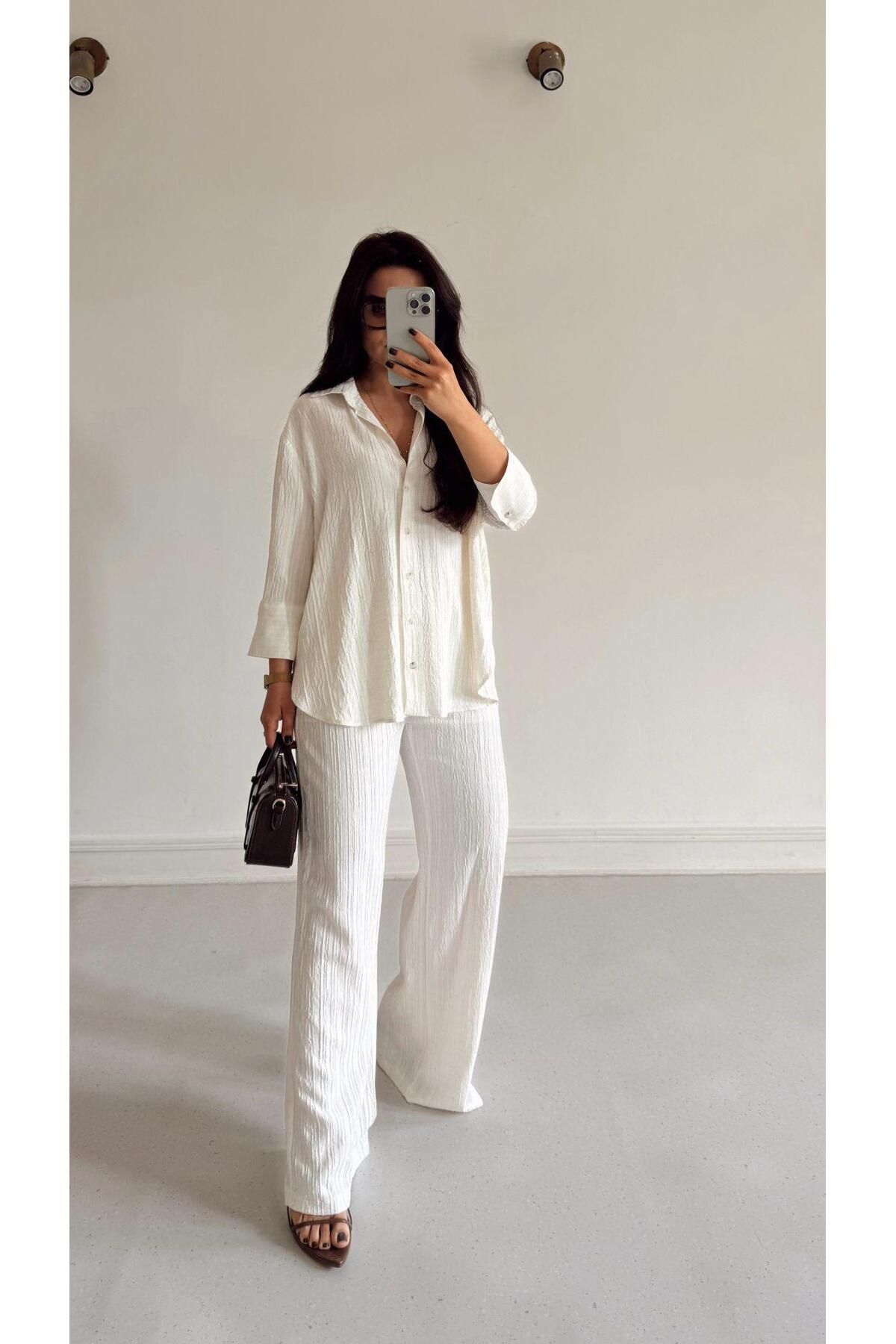 Moda Asrın Bürümcük Cepli Ekru Pantolon