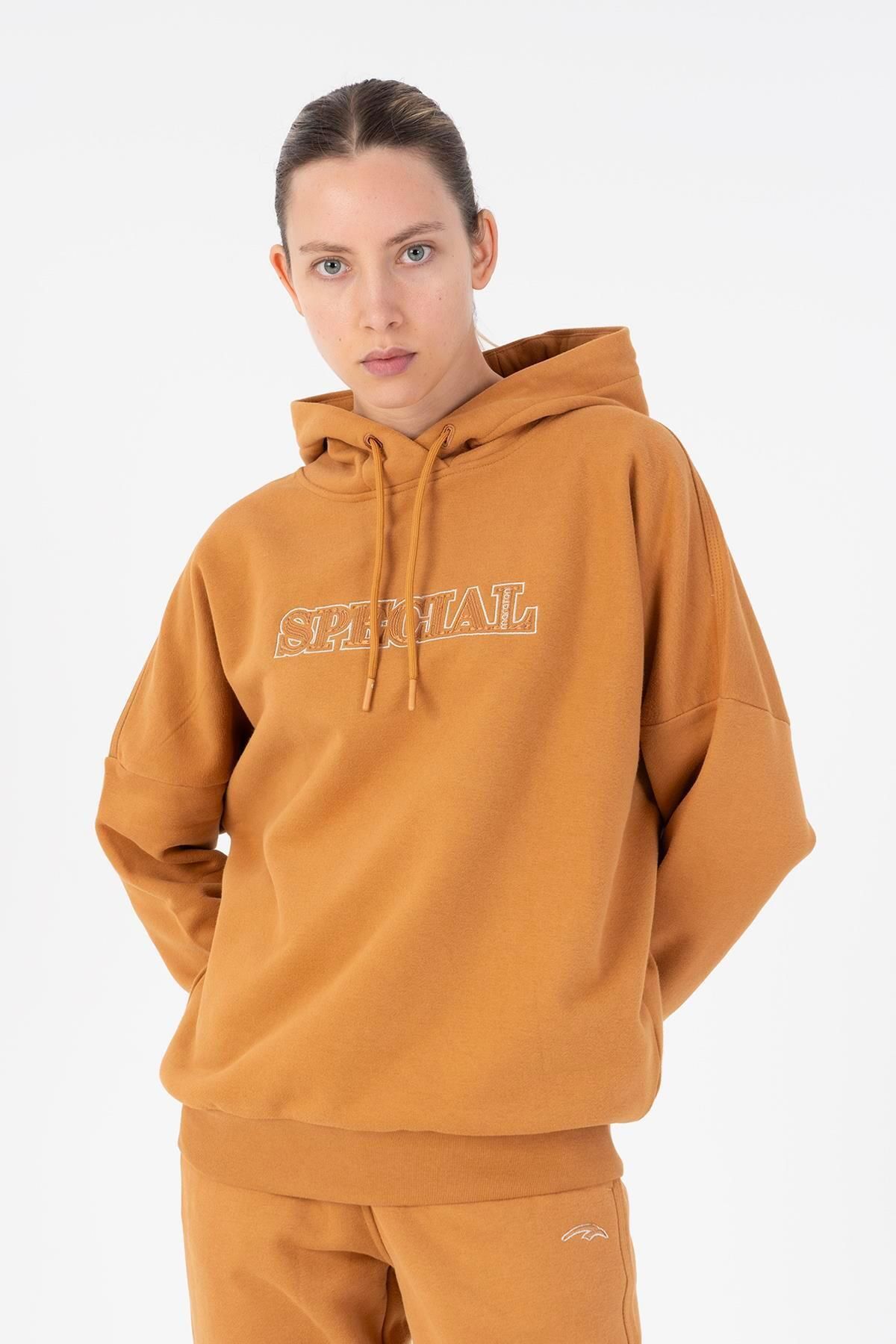 MARATON Oversize Kadın Bisiklet Yaka Uzun Kol Karamel Sweatshirt 22293