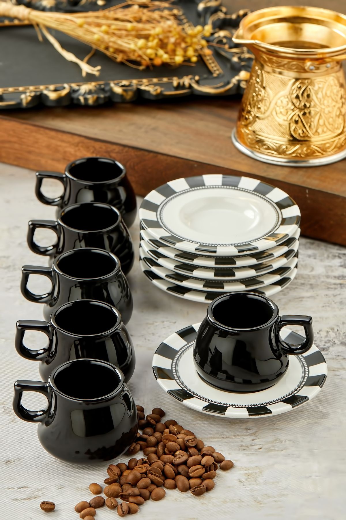 Babion White Black Özel Seri 12 Parça 6 Kişilik Kahve Fincan Takımı, Fincan Seti