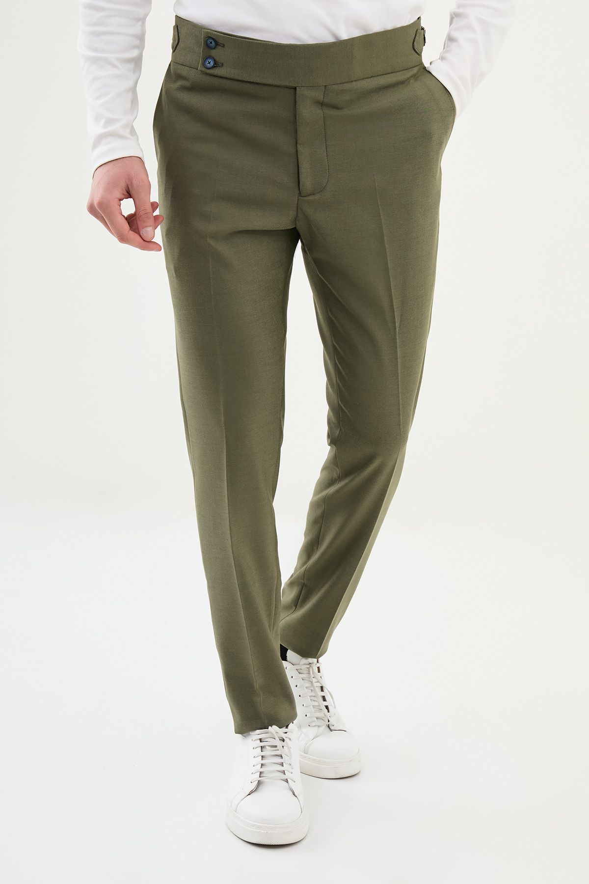 Mcr Düz Haki Super Slim Fit Beli Tokalı Erkek Pantolon