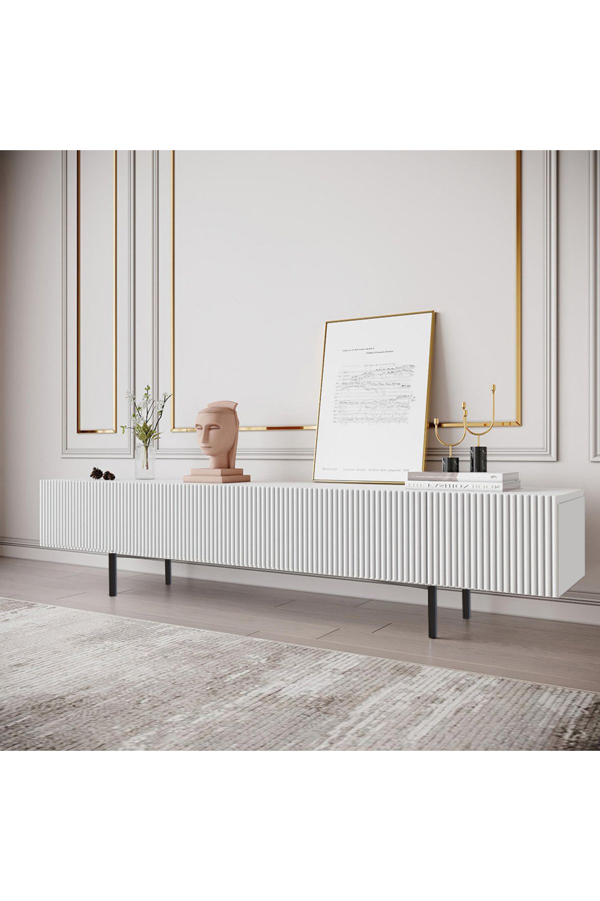 bycexclusive Modern Çizgi Kapaklı Fonksiyonel MDF TV Sehpası 200x44x30cm