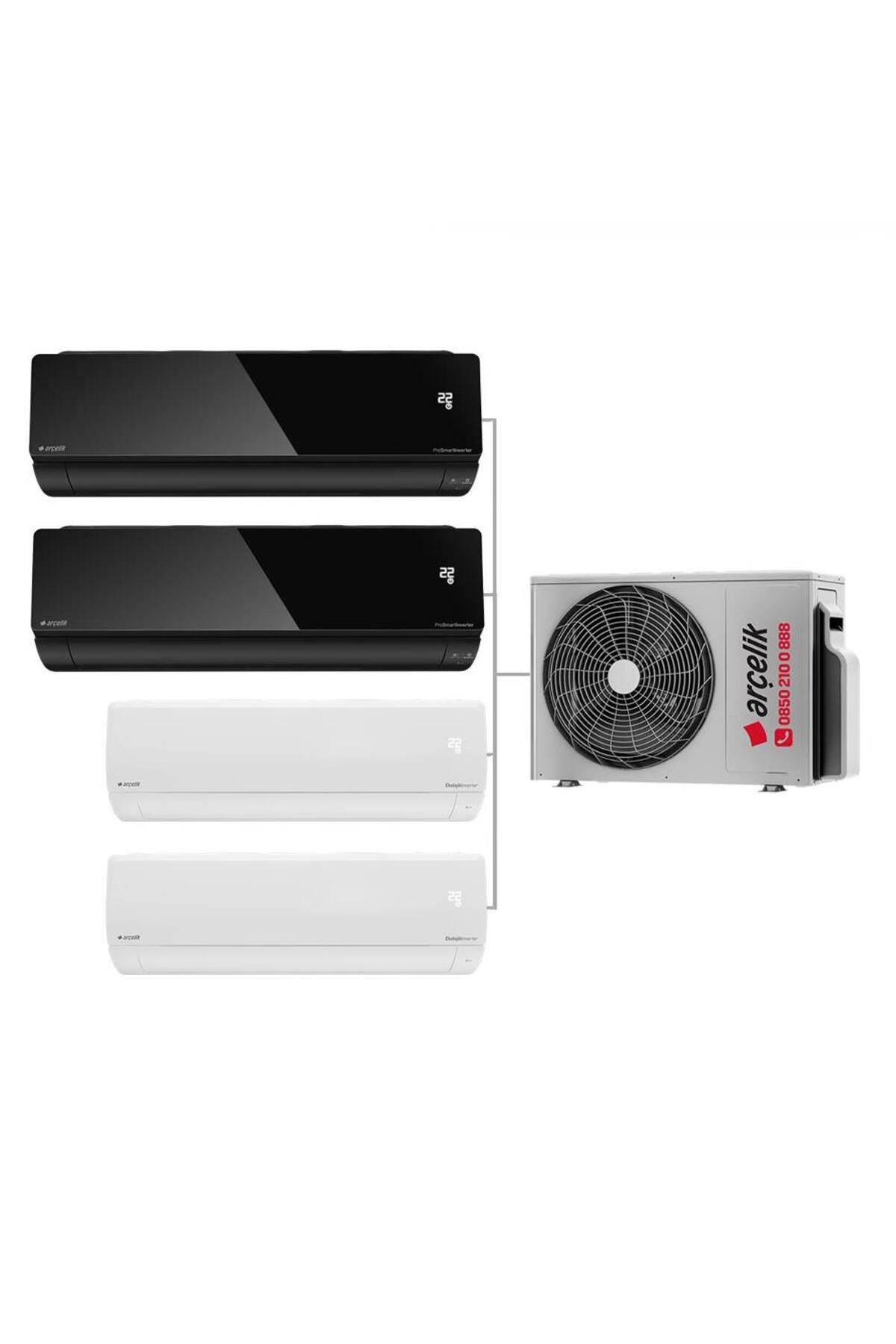 Arçelik Karma Multi Sistem Duvar Tipi 4+1 İnverter 9+12 BTU (Siyah) 12+12 BTU (Beyaz) - 30000 BTU Dı