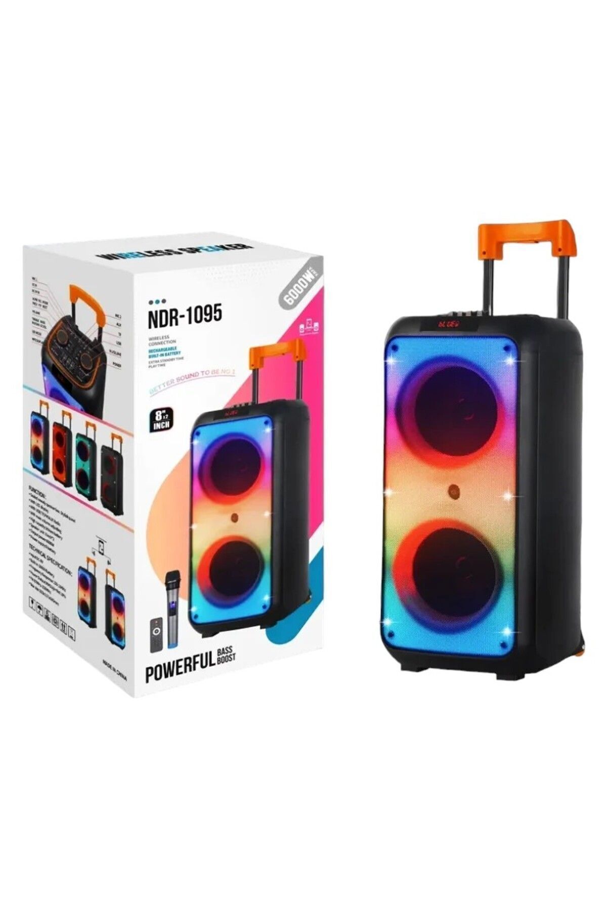 ALWAYS TEKNOLOJİ 1095 Karaoke Kablosuz Mikrofonlu Bluetooth Hoparlör Led Işıklı Taşınabilir Kablosuz Speaker 2*8 inc