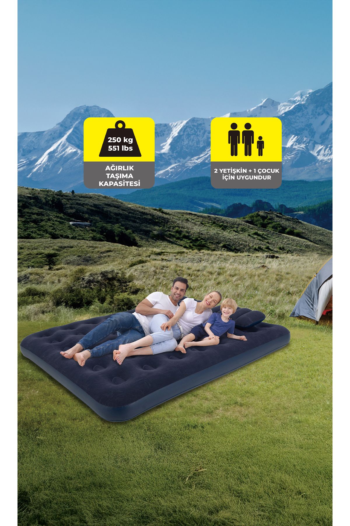 Birlik Oyuncak TERRAVITA Queen Size Şişme Yatak Seti 203x152x22cm Pompa ve Yastıklı | 250 kg 21470