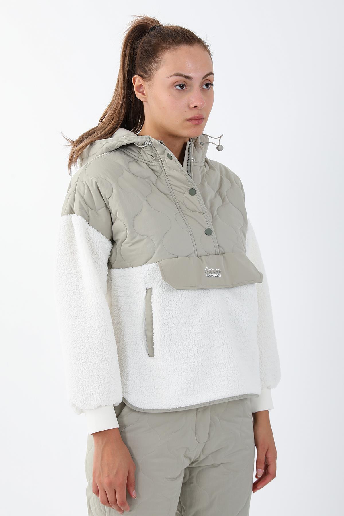 MARATON Comfort Kadın Kapüşonlu Ekru Sweatshirt görsel 3