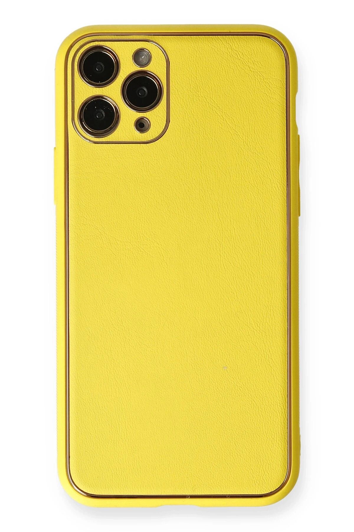 NewFace iPhone 11 Pro Kılıf Coco Deri Silikon Kapak - Sarı YNSMR