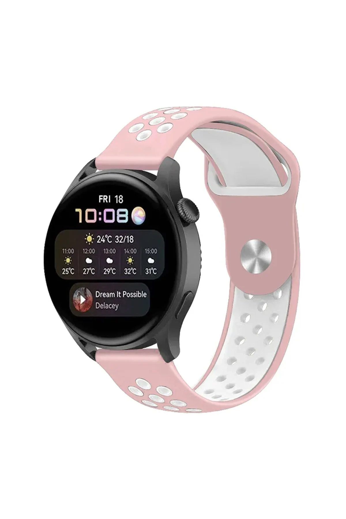 NewFace Watch 20mm Spor Delikli Kordon - Pembe-Beyaz BSTMY