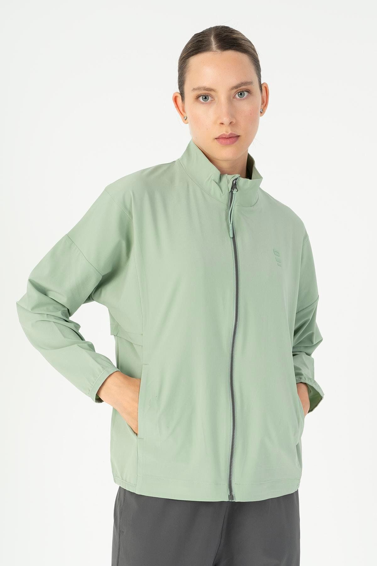 MARATON Comfort Kadın Dik Yaka Düşük Kol Açık Yeşil Tracktop 23201