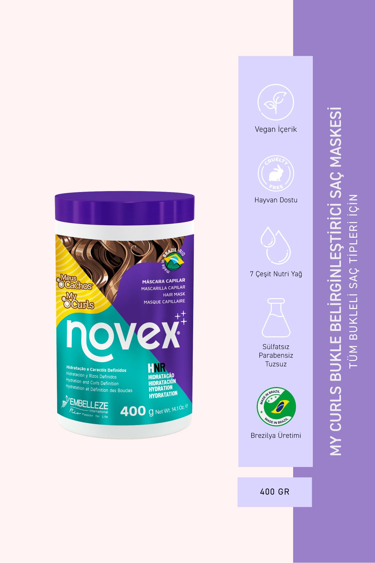 NOVEX-My Curls - Curl Defining, Hair Mask Containing 7 Types of Nutri Oil and Cranberry 400g 1
