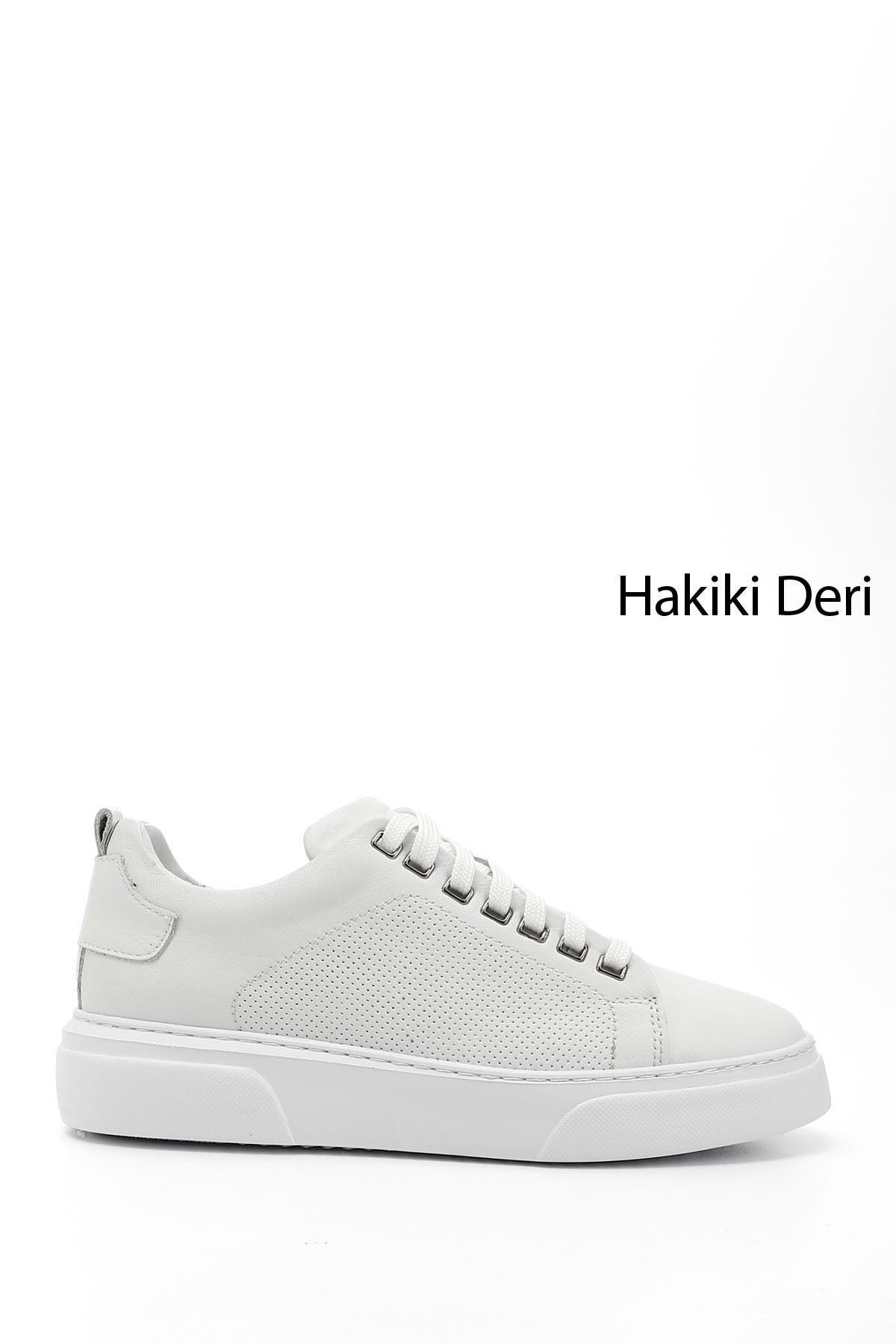 GÖNDERİ(R) Erkek Beyaz Bağcıklı Hakiki Deri Sneaker