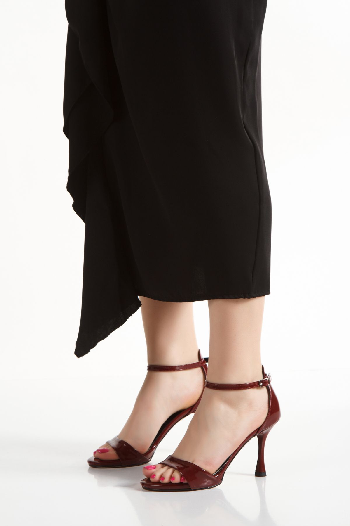 ÜNAL ÖZER-Women's Tape Burgundy Patent Leather Detailed Thin Heeled Platform Shoes Un001-0608 3