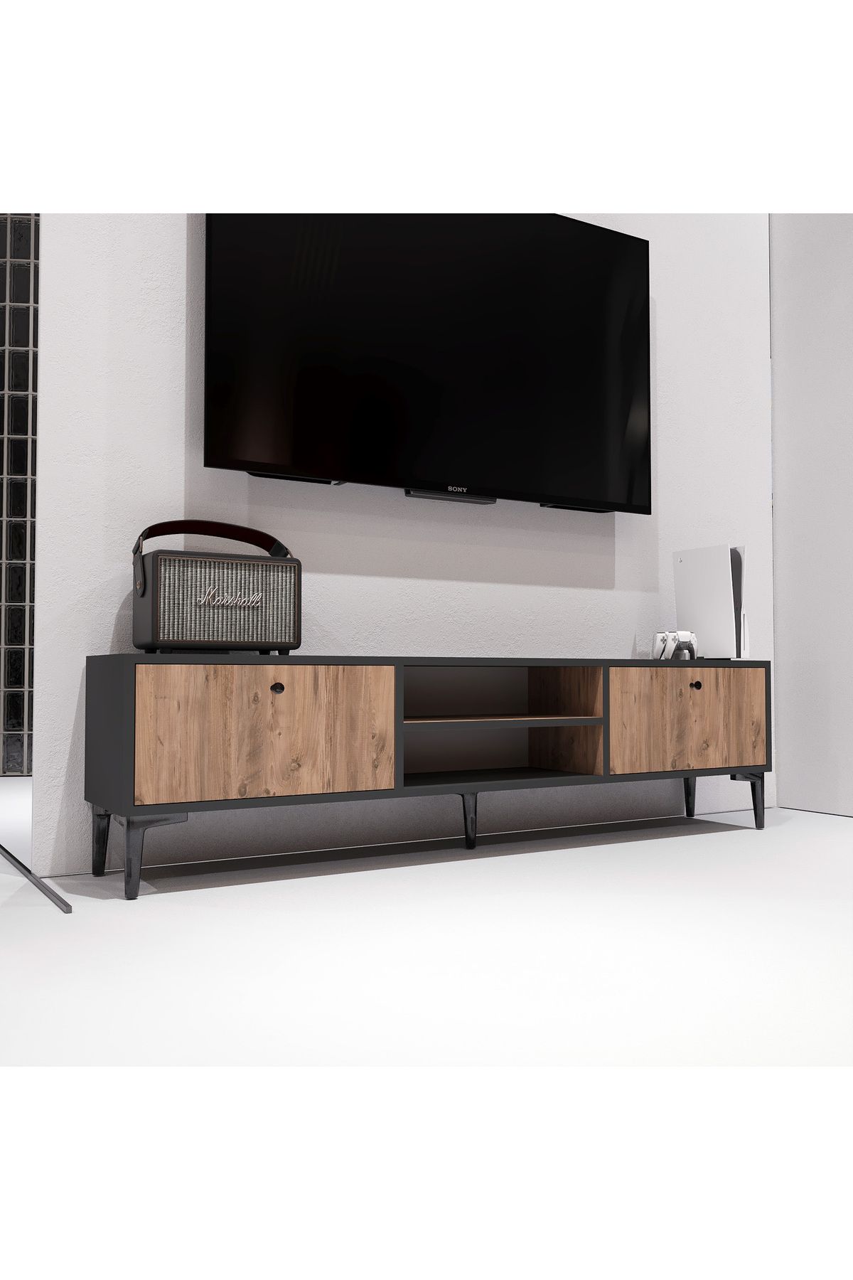 Antec Design ASSYA KAPAKLI TV SEHPASI,ÜNİTESİ ANTRASİT-ÇAM
