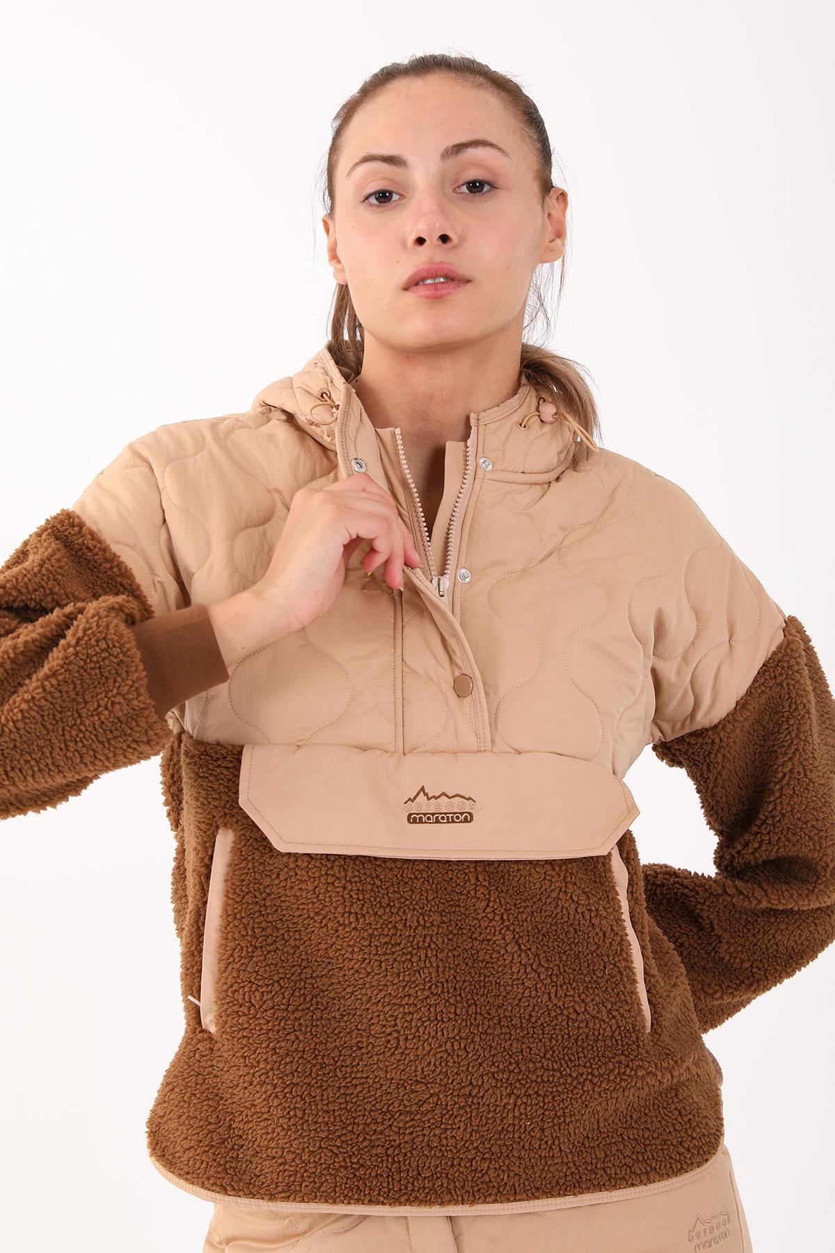 MARATON Comfort Kadın Kapüşonlu Taba Sweatshirt