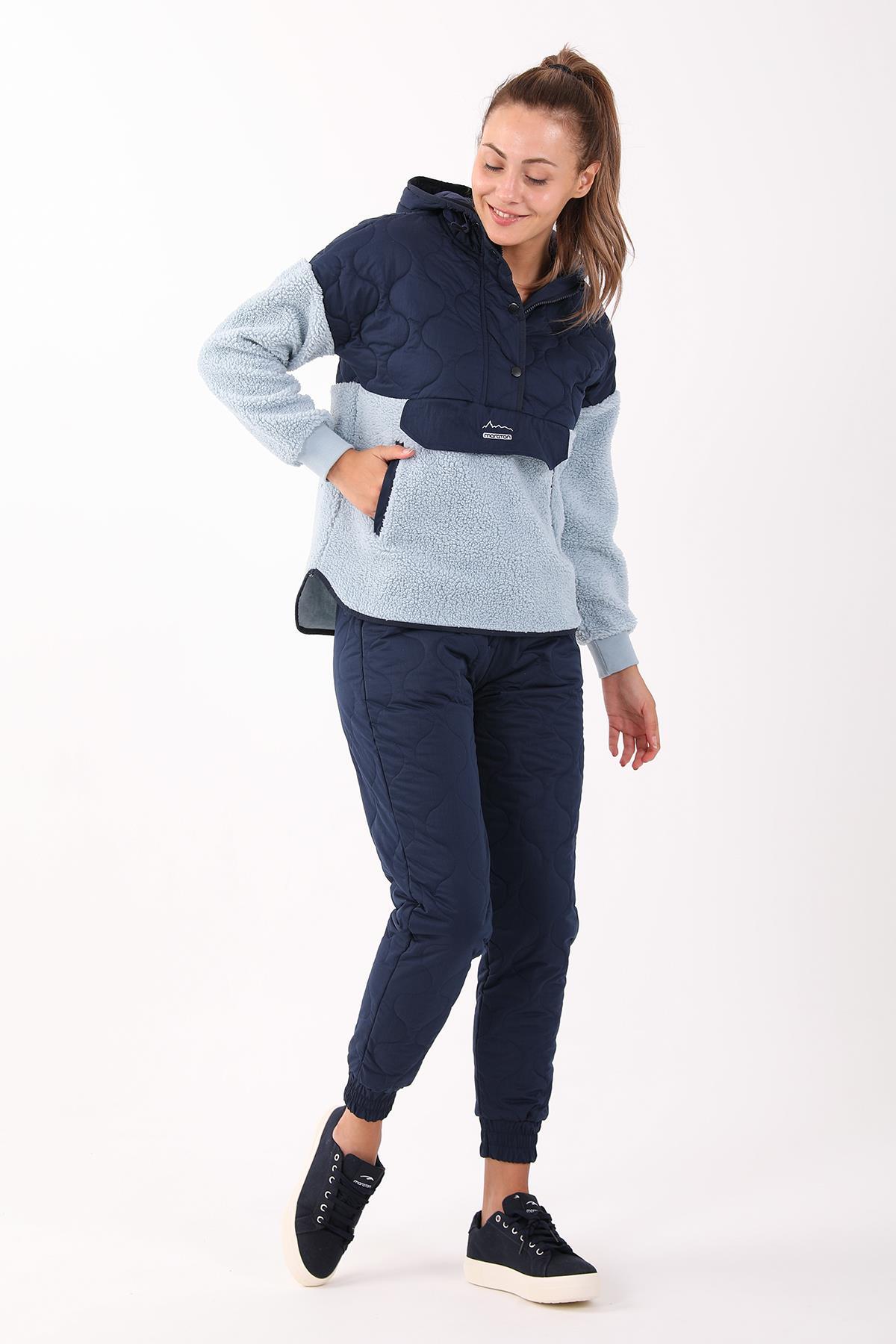 MARATON Comfort Kadın Kapüşonlu Sisli Mavi Sweatshirt görsel 4