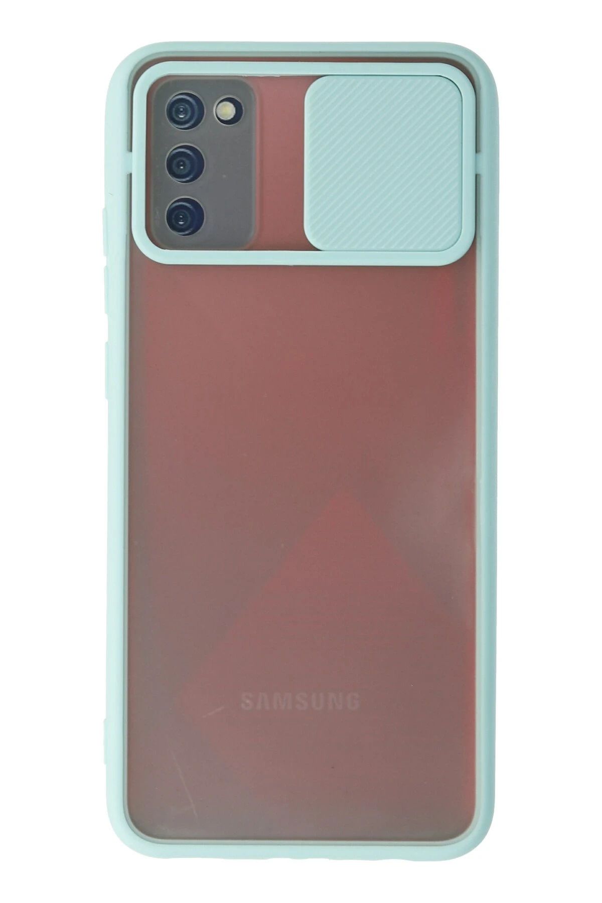 NewFace Samsung Galaxy A02S Kılıf Palm Buzlu Kamera Sürgülü Silikon - Turkuaz HNZRN
