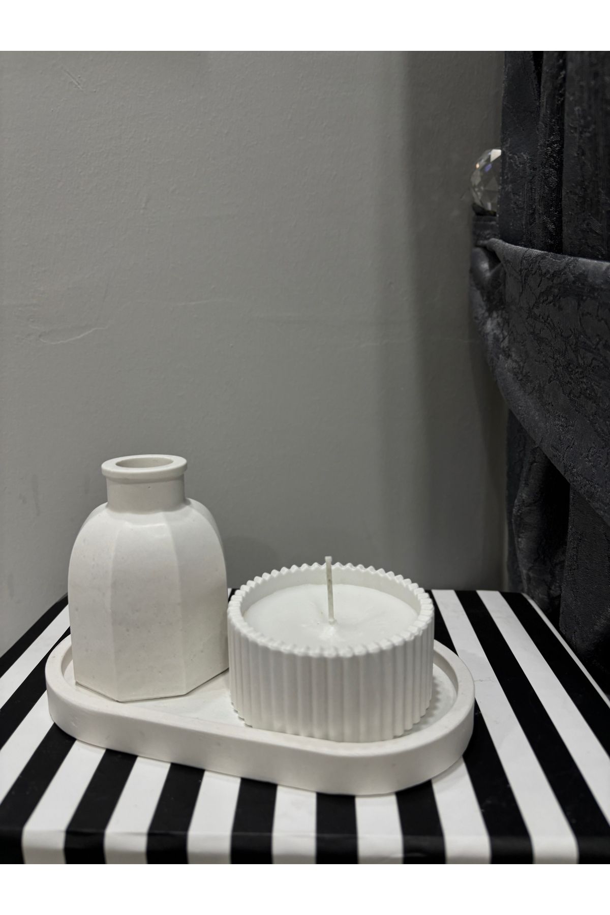 BBbutik Dekoratif Vazo ve Mum Seti Tepsili