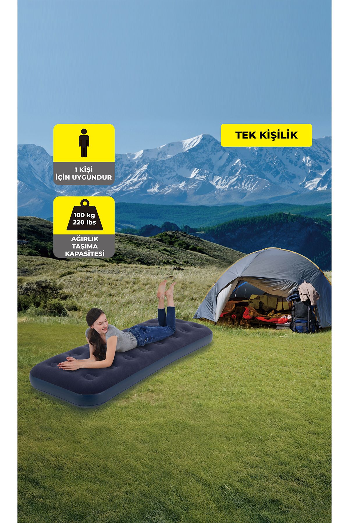 Birlik Oyuncak TERRAVİTA Tek Kişilik Şişme Yatak + Pompa 191x73x22 cm 100 Kg Taşıma Kapasiteli 24040