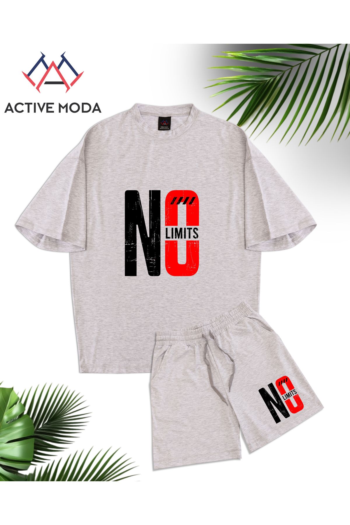ACTIVE MODA ERKEK KISA KOLLU NO BASKILI TSHIRT-ŞORT 2Lİ TAKIMI BÜYÜK BEDEN OVERSIZE PAMUKLU