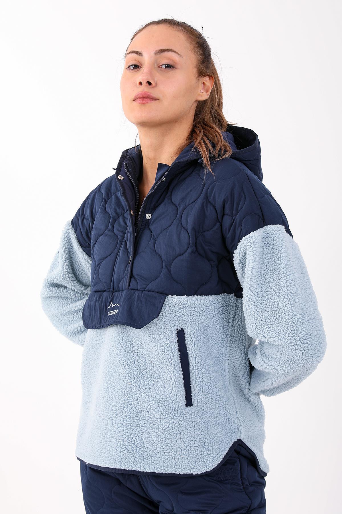MARATON Comfort Kadın Kapüşonlu Sisli Mavi Sweatshirt