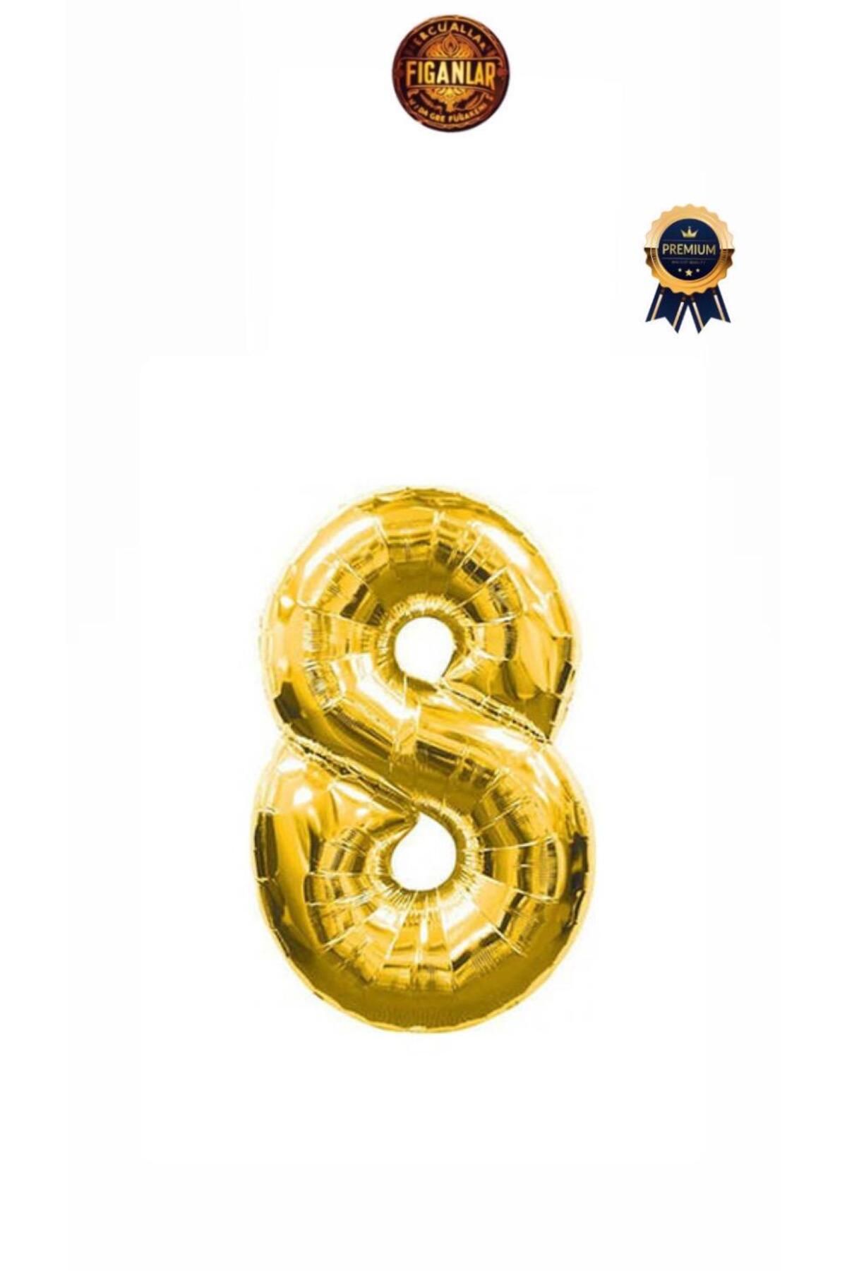 figanlar ambalaj Folyo Balon 8 yaş rakamı Helyum Balon 75cm gold renk (Balon pompası hediyedir)
