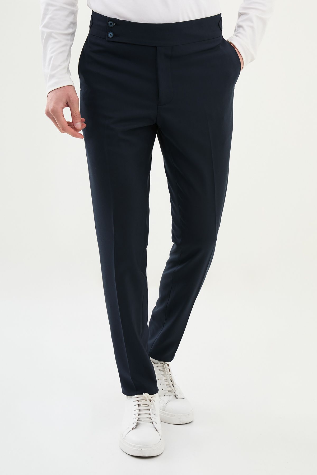 Mcr Düz Lacivert Super Slim Fit Beli Tokalı Erkek Pantolon