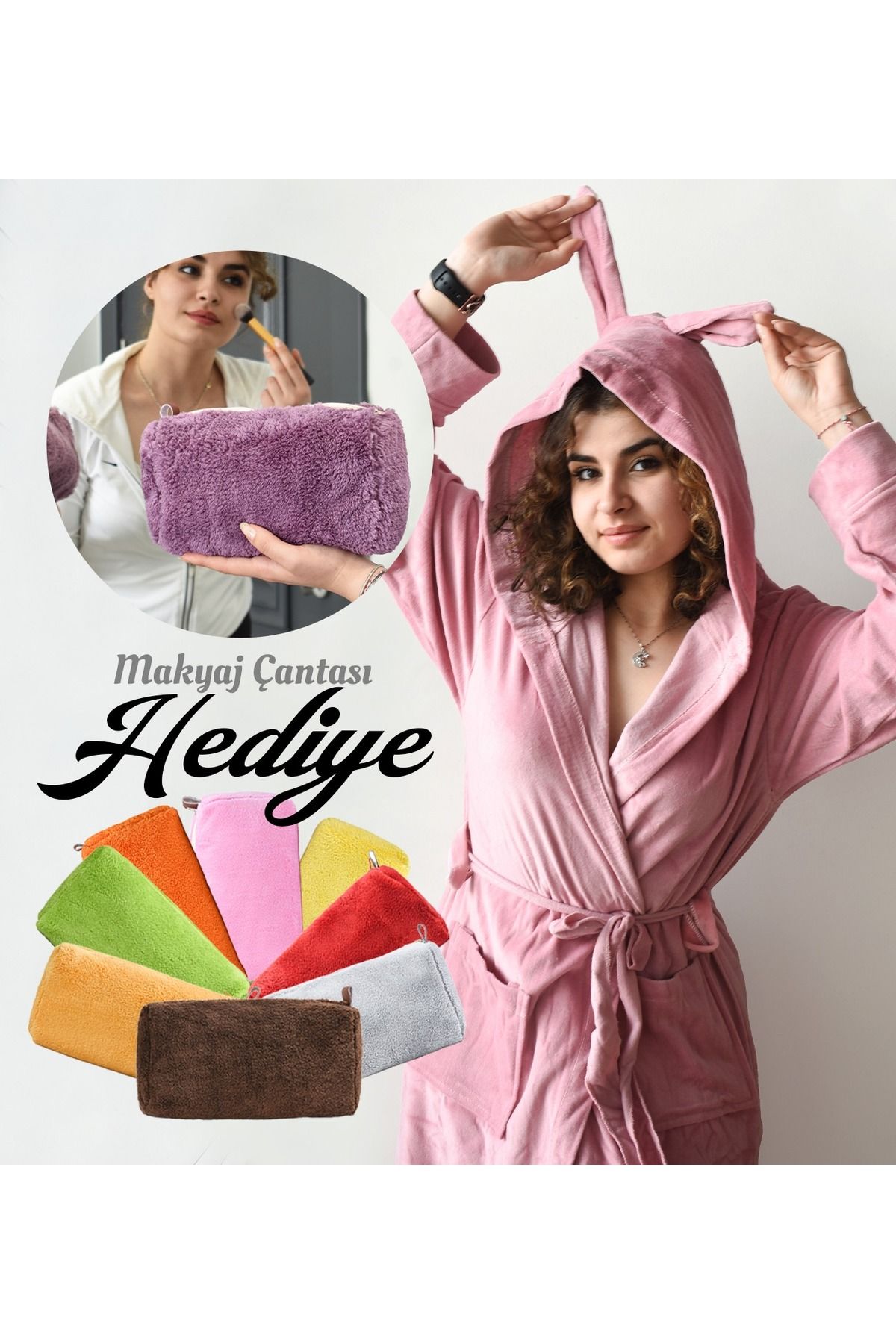 Özgüner Oyuncak Şık Kadife Sabahlık & Hediye Makyaj Çantası – Anneye Özel Hediye