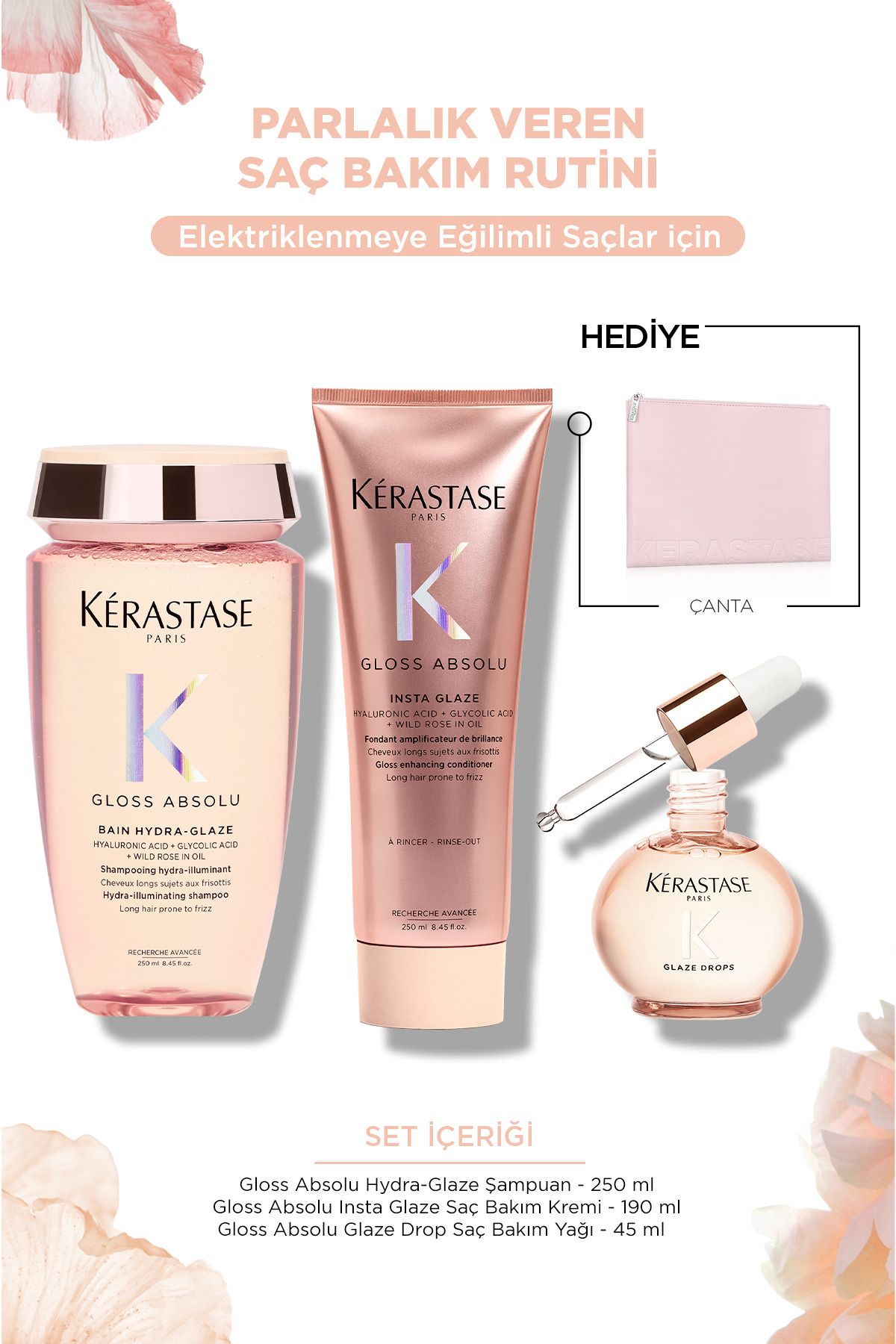 Gloss Absolu Elektriklenme Karşıtı Saç Bakım Seti - Bain & Fondant & Oil