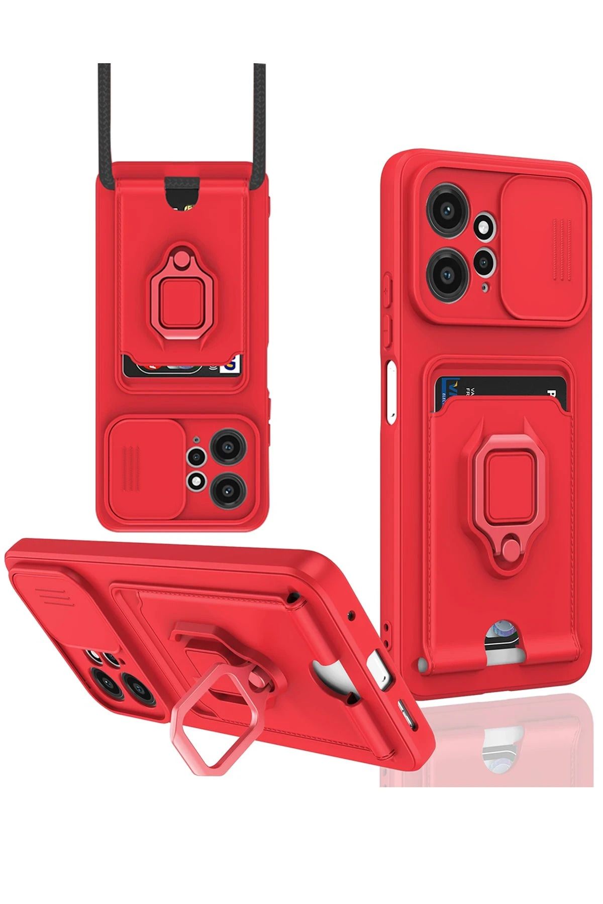NewFace Xiaomi Redmi Note 12 4G Kılıf Zuma Kartvizitli Yüzüklü Silikon - Kırmızı HNZRN