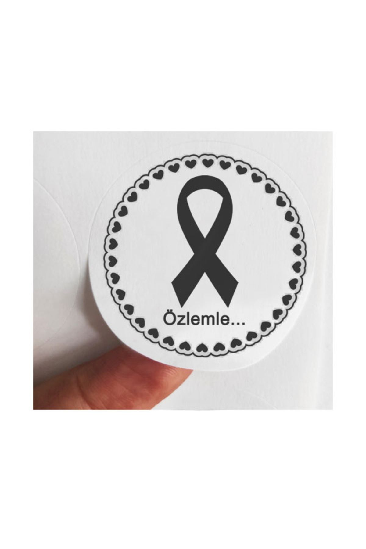 Aysun Bayhan Konsept 24 Adet 4 Cm Siyah Kalpli Yas Kurdelesi Özlemle Baskılı Mat Etiket Sticker-2