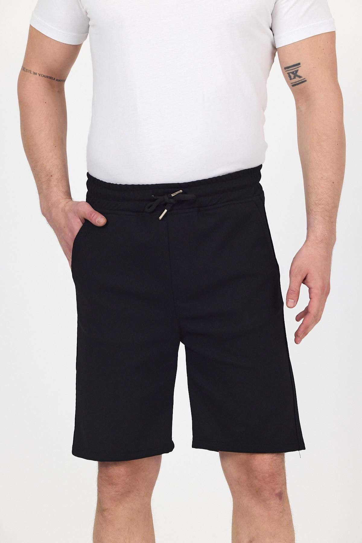 DAMGA JEANS Erkek Beli Lastikli Bol Paça Basic Baggy Şort Siyah