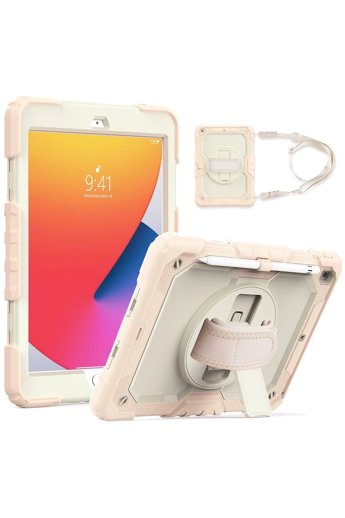NewFace iPad 10.2 (7.nesil) Kılıf Strap New Tablet Kapak - Pembe HNZRN