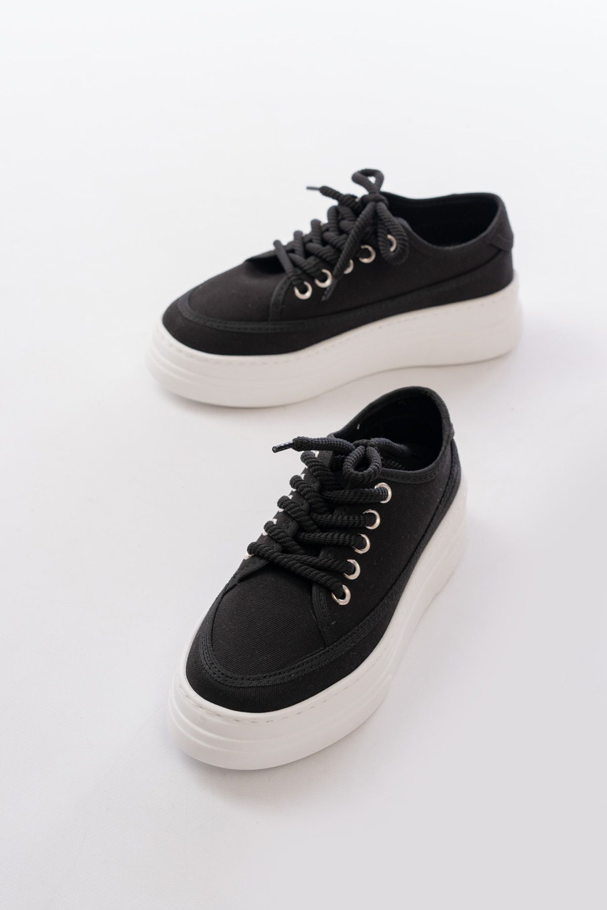 SEEM & BE Tina Kadın Keten Sneaker Siyah Spor Ayakkabı