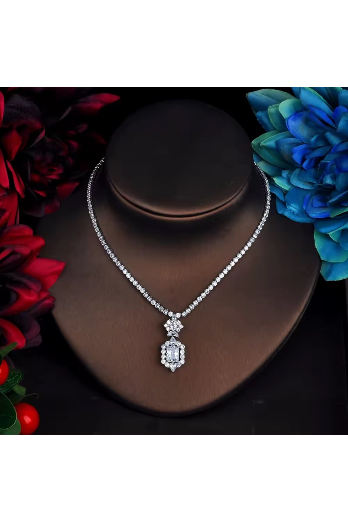 VİYA-Lenora Zircon Stone Necklace Earrings Wedding Set 2