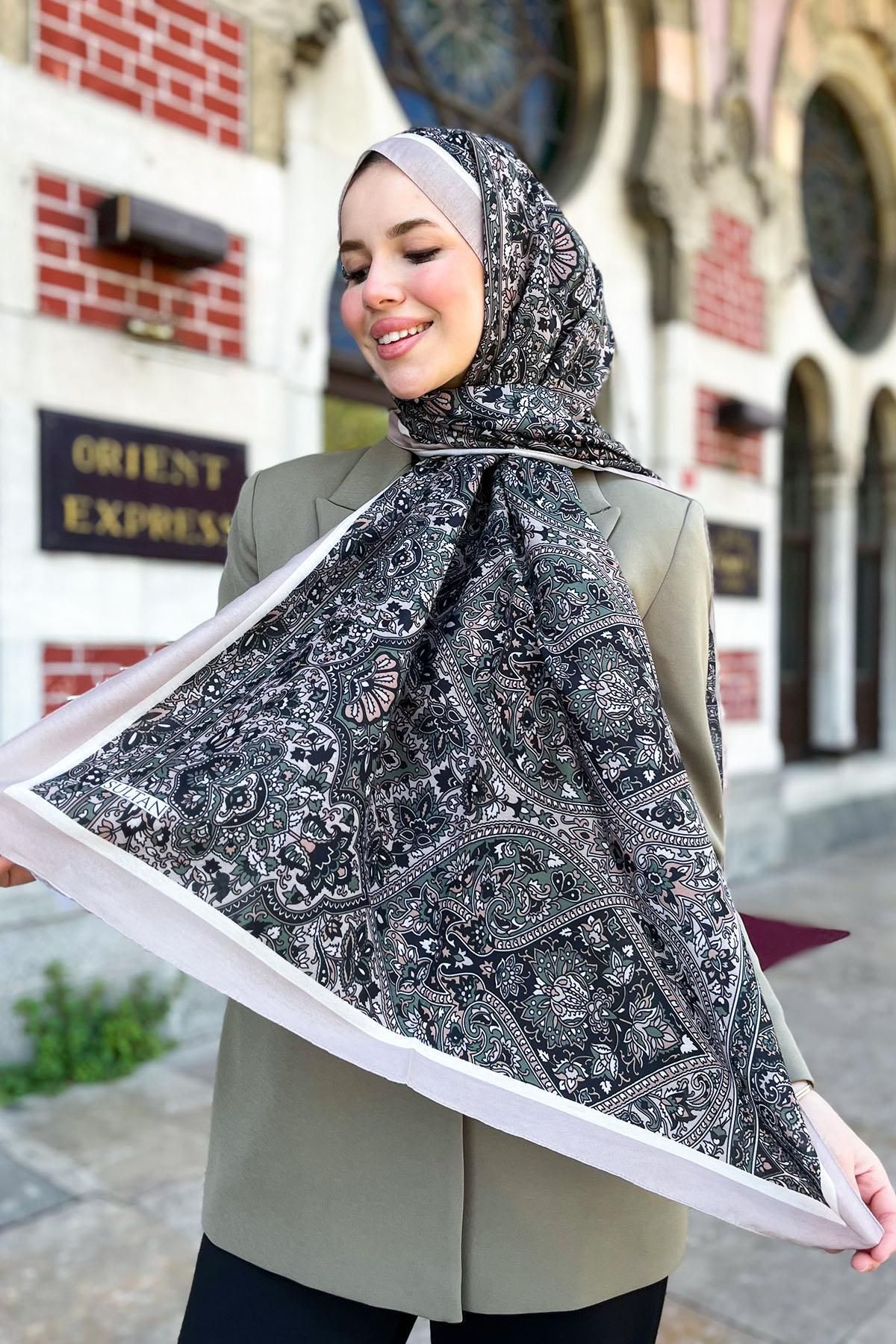 Sultan Eşarp-Şal din bumbac Sultan Fresh - Model cu gresie - SLF002-08 - Cafea cu lapte, verde, negru 3