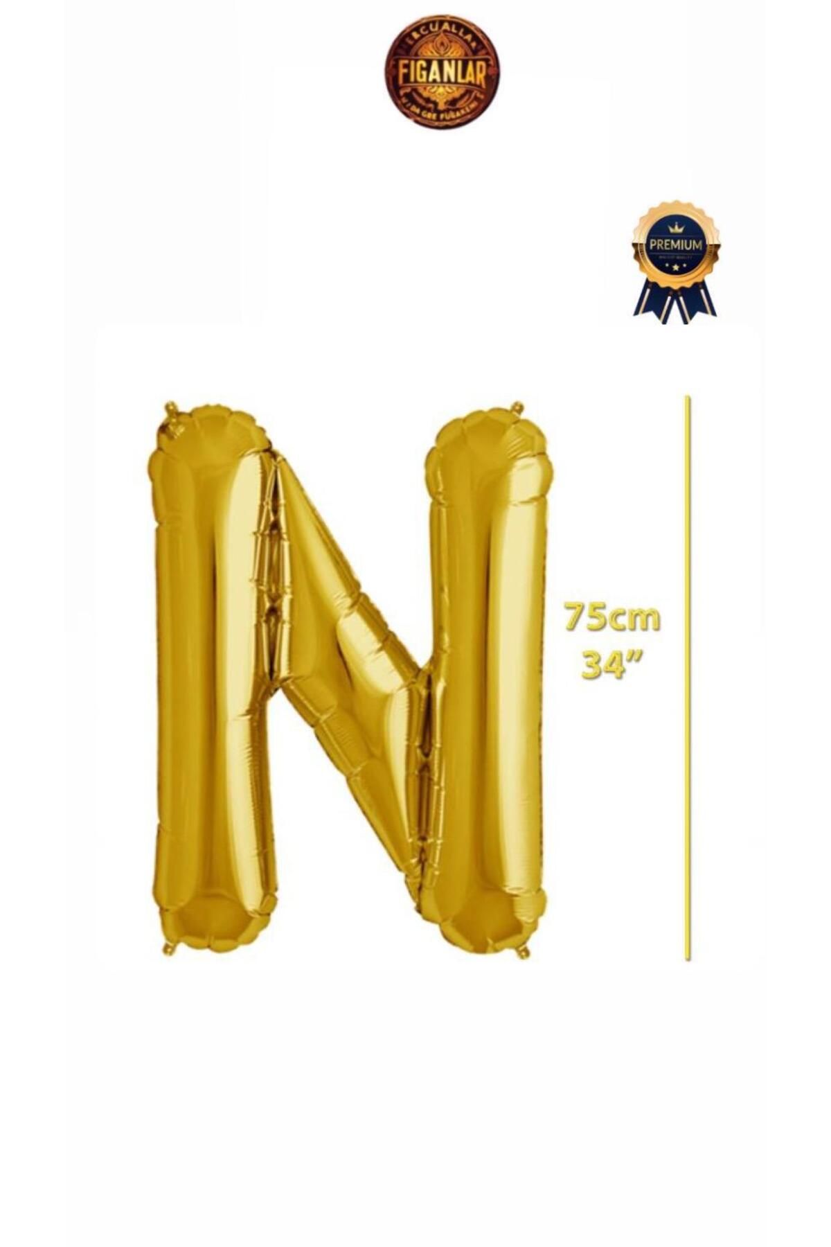 figanlar ambalaj 1.Kalite Folyo Balon N harfi Helyum Balon 75cm gold renk