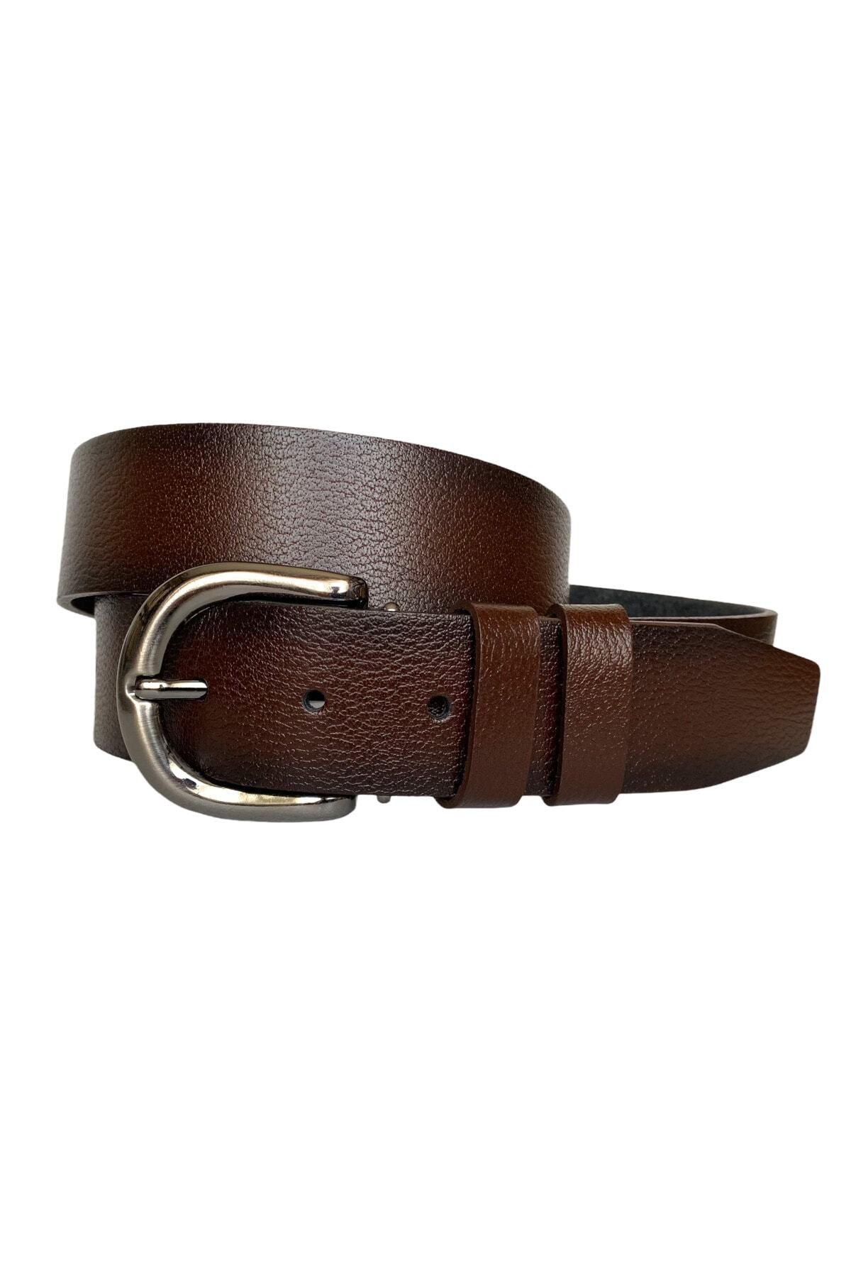 GoDeri-100% Genuine Leather, Dark Brown Women's Jeans Belt with Matte Silver Buckle 4 Cm=an-byn-71 5