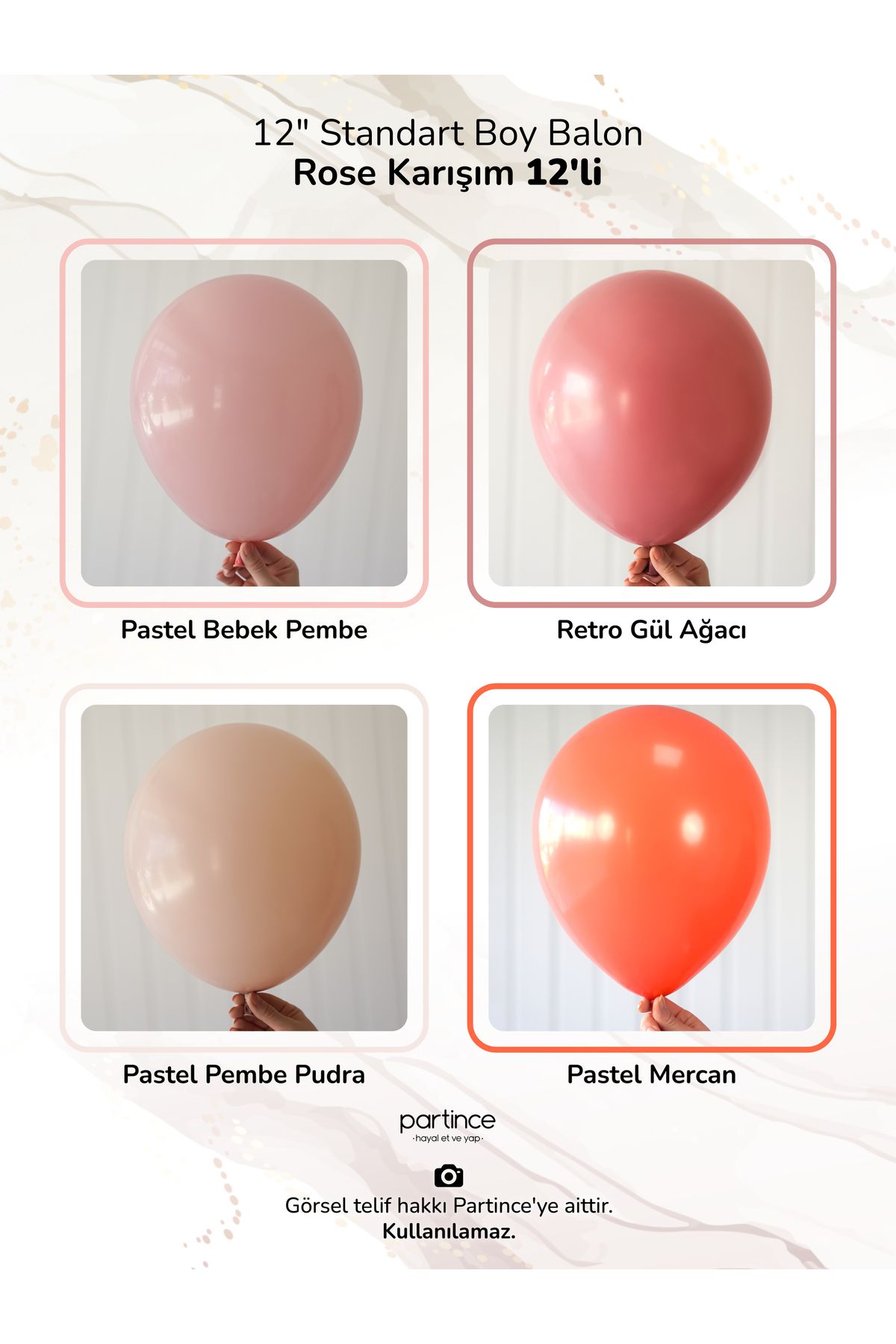 partince 12 Adet Standart Boy 12'' Karışım Balonlar