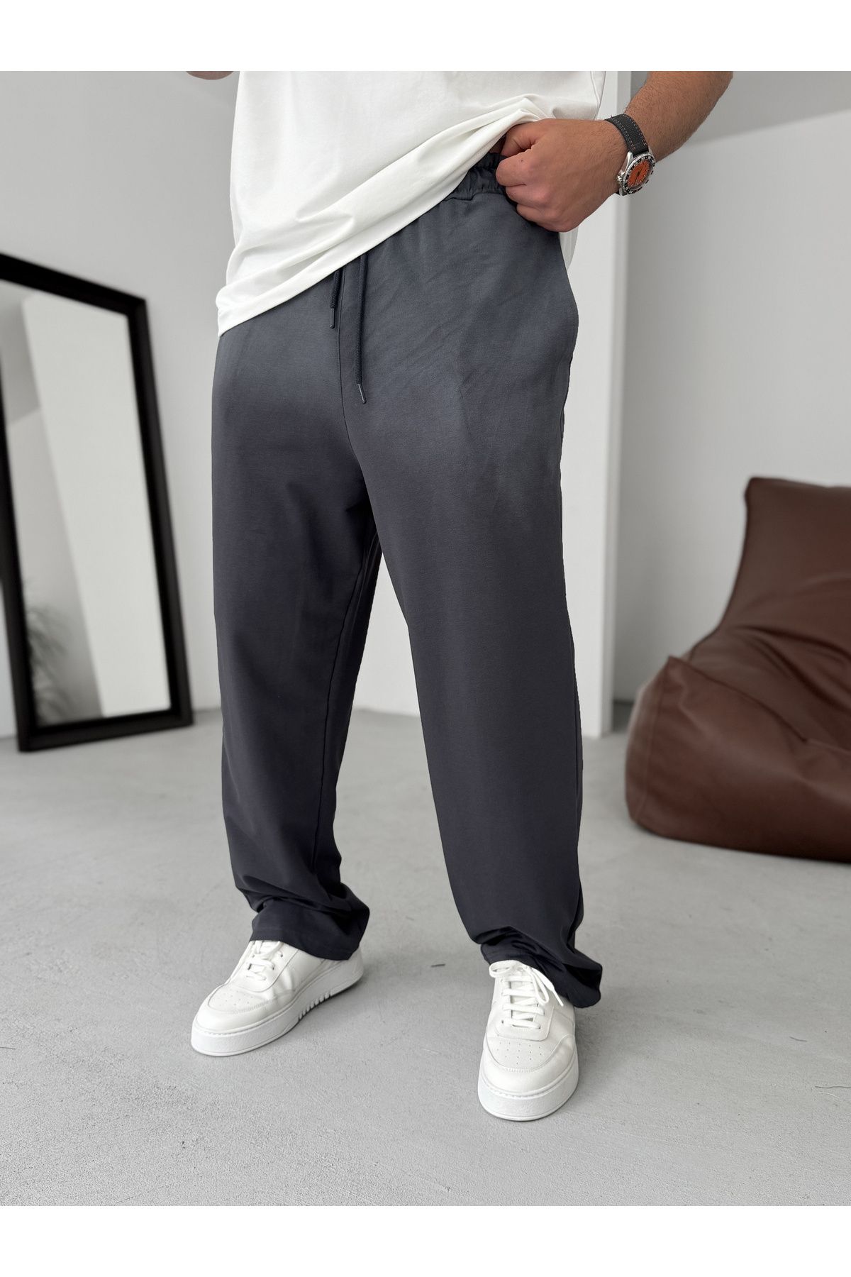 BYBASICMAN Füme Yıkamalı Boru Paça Eşofman RES-5193