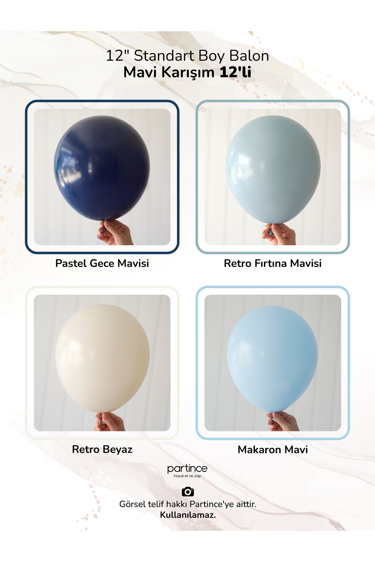 partince 12 Adet Standart Boy 12'' Karışım Balonlar